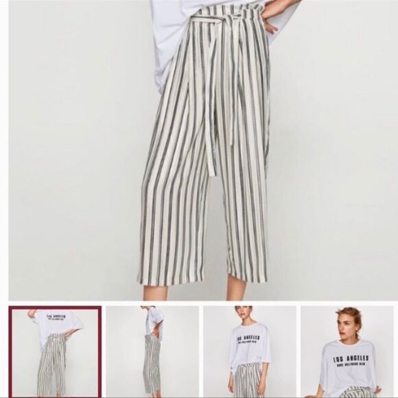 Zara Striped Paper Bag Culottes Size S - Picture 2 of 11